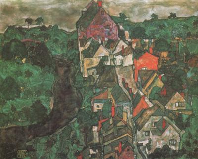 Egon Schiele Krumau Landscape (Town and River) (mk12) France oil painting art